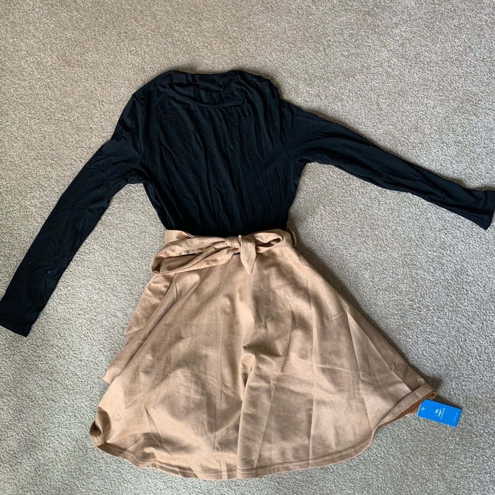 Black Top with Tan Skirt